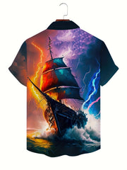 Men's 3D Print Casual Button Up Short Sleeve Shirt