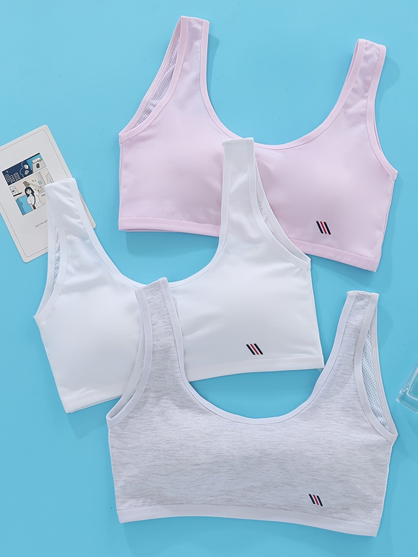 3pcs Girls Training Bra No Steel Ring Stretchy Sports Bralette Sleeveless
