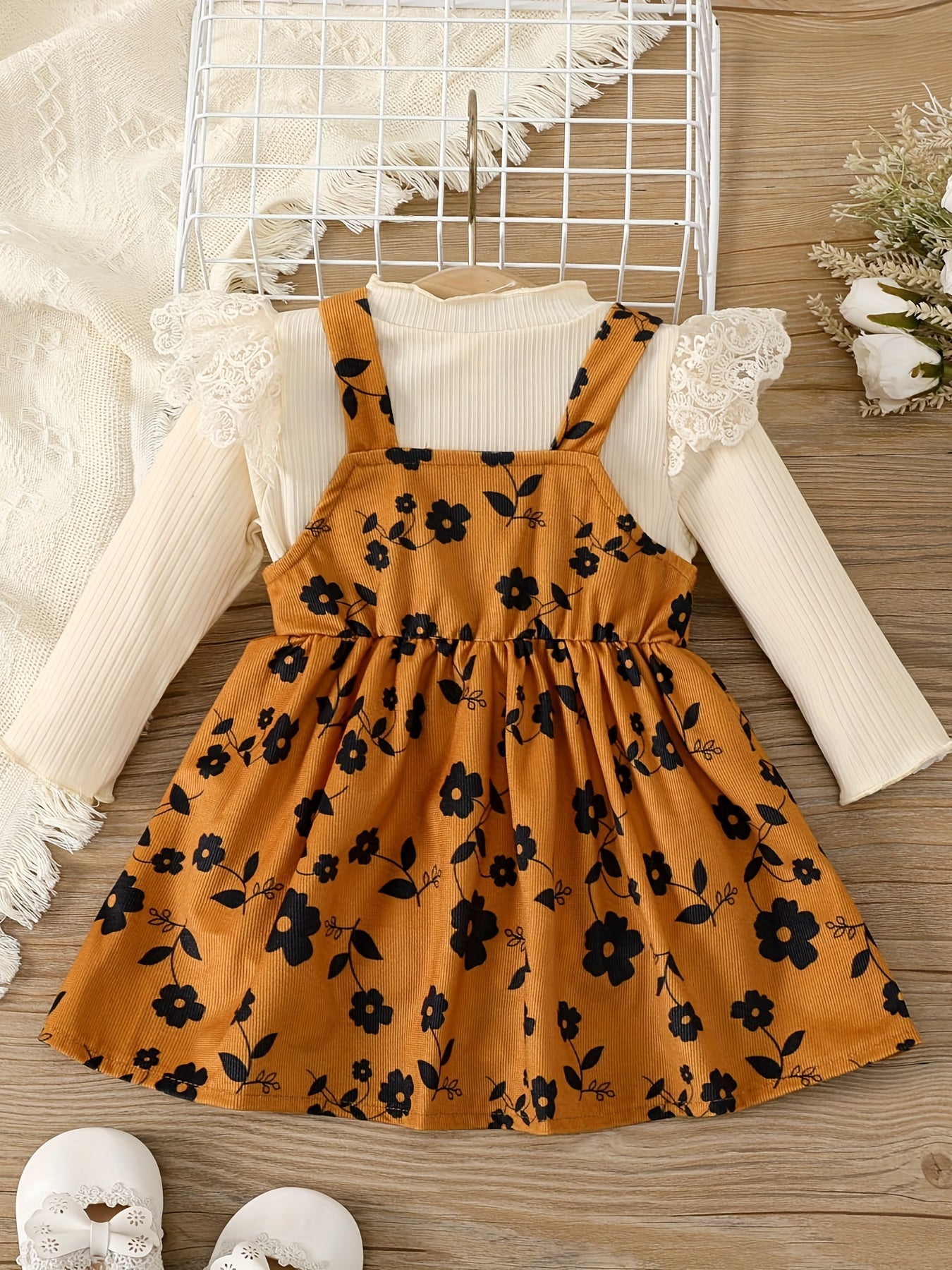Baby Girls Ruffled Top & Corduroy Dress Set