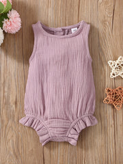 Baby Girls Plain Ruffle Trim Sleeveless Onesie Summer Clothes