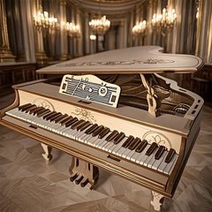 3D Wooden Piano Puzzle Craft Decor with Golden Accents