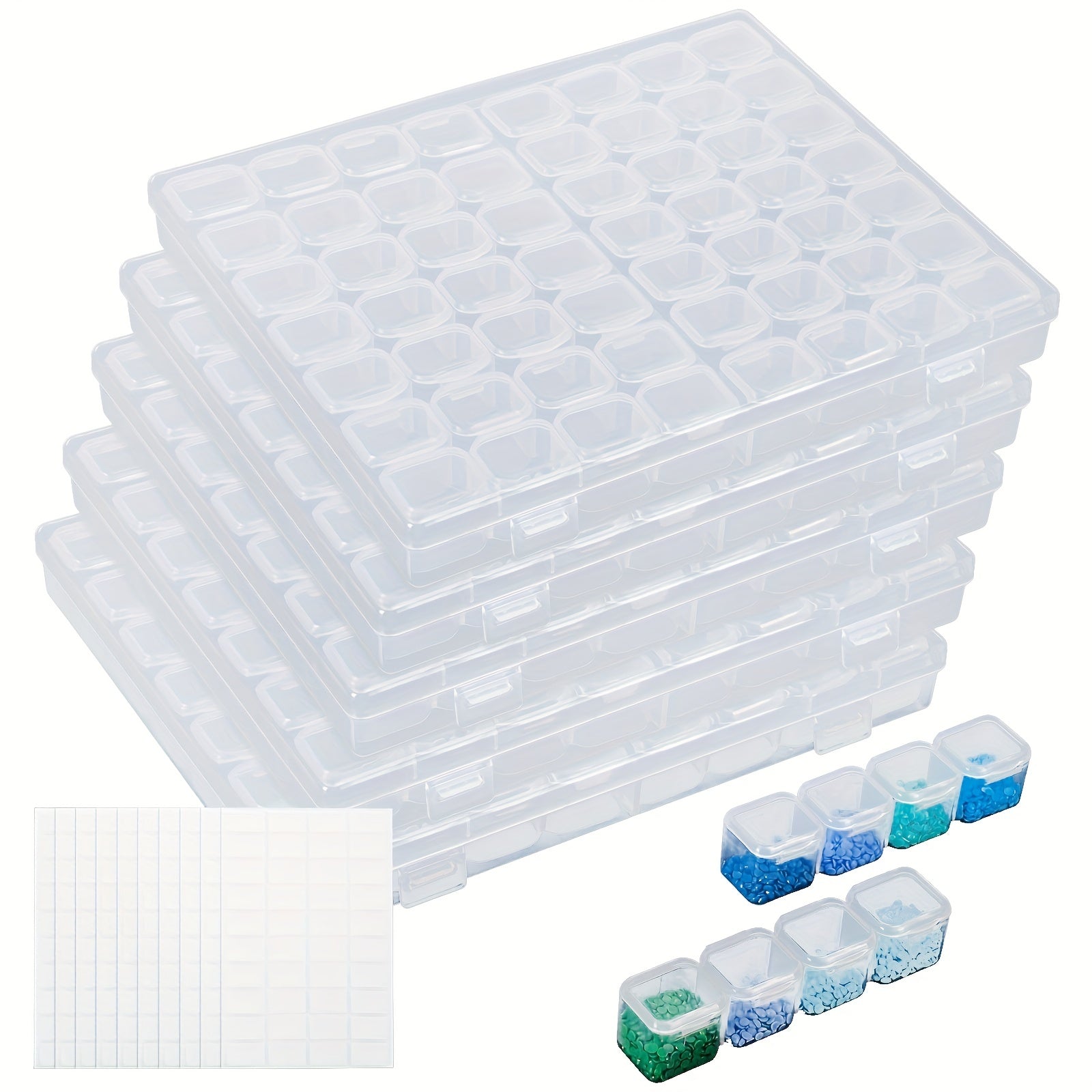 5pcs Diamond Painting Storage Containers 56 Grids Plastic Box With Labels