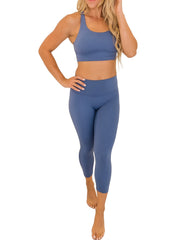 Solid Fitness Yoga Suit Criss Cross Back Sports Bra & Leggings