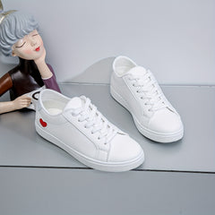 Heart Pattern Lace Up PU Leather Sneakers for Women