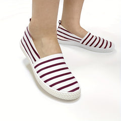 Women's Striped Flat Loafers Casual Slip On Walking Shoes