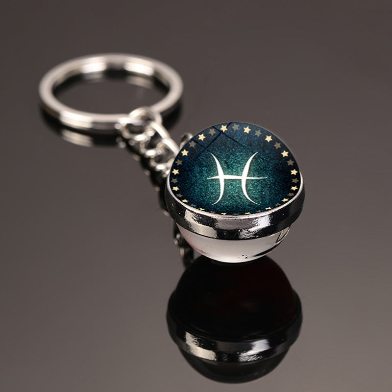 12 Constellation Crystal Glass Alloy Key Chain Delicate Gift