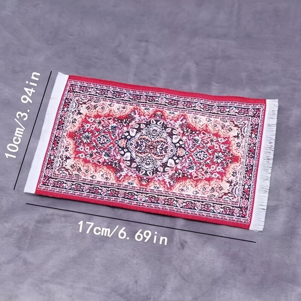 Renus Carpet 1:12 Scale Floral Pattern w/ Tassels Red & Beige Dollhouse