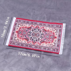 Renus Carpet 1:12 Scale Floral Pattern w/ Tassels Red & Beige Dollhouse