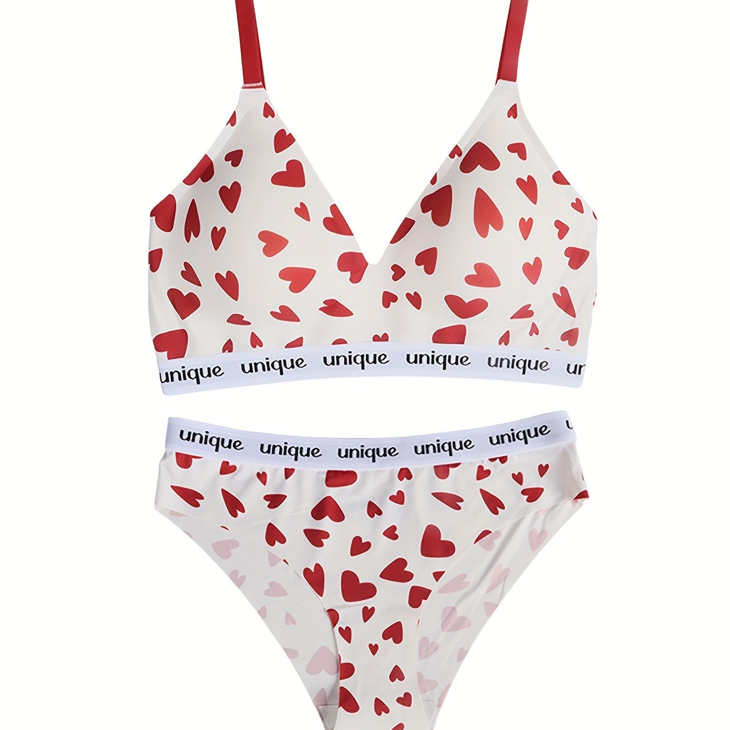 Heart Print Bra & Panties Lingerie Set Women's Underwear