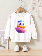 Cartoon Pattern Print Girls Pullover Sweatshirt for Fall Winter