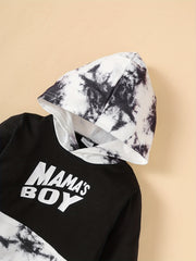 2pcs Baby Boys Casual Mama's Boy Hoodie & Tie Dye Sweatpants Set