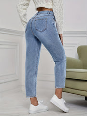 High Waist Distressed Denim Pants Women's Jeans