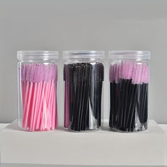 100Pcs Mascara Wands Eyebrow Spoolies Brush With Container