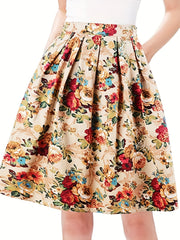 Floral Print Pleated Skirt with Pockets
