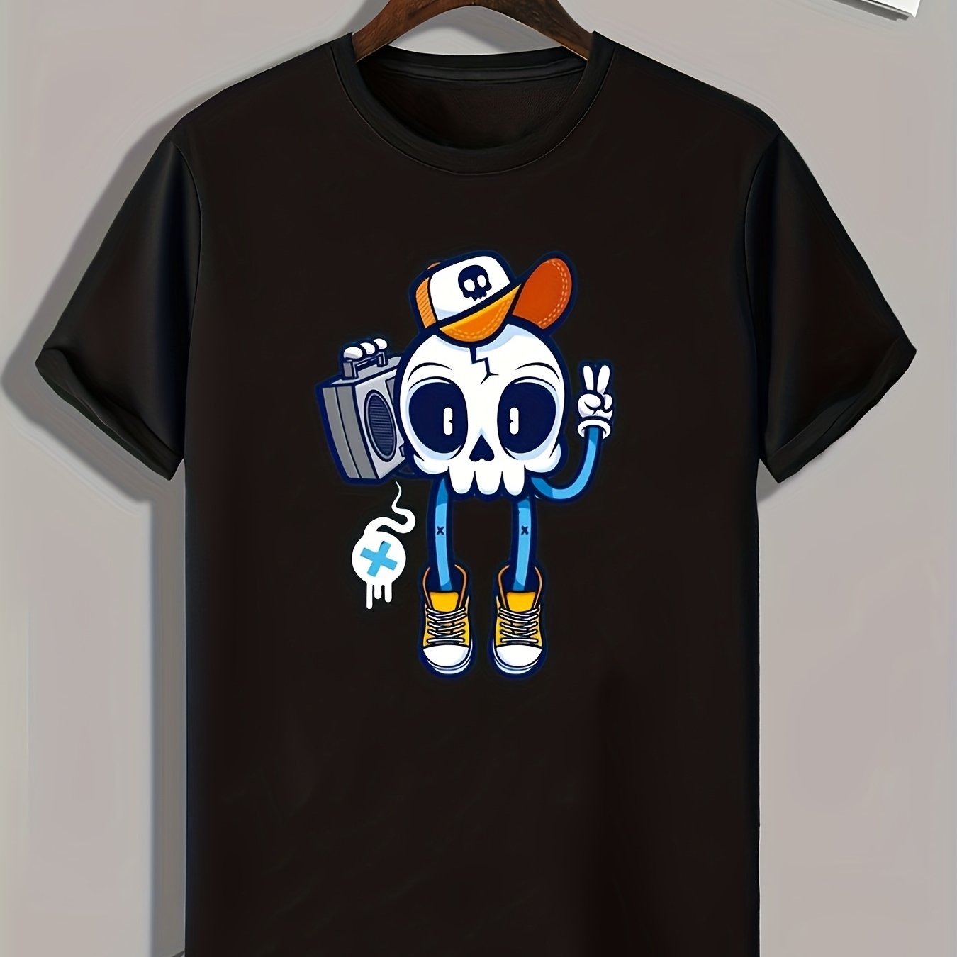 Skull Print Men's Graphic T-shirt Casual Comfy Tee