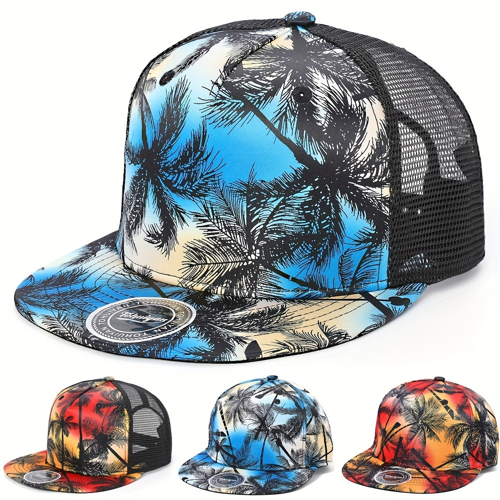 Coconut Tree Print Snapback Cap Baseball Hat for Men Women