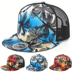 Coconut Tree Print Snapback Cap Baseball Hat for Men Women