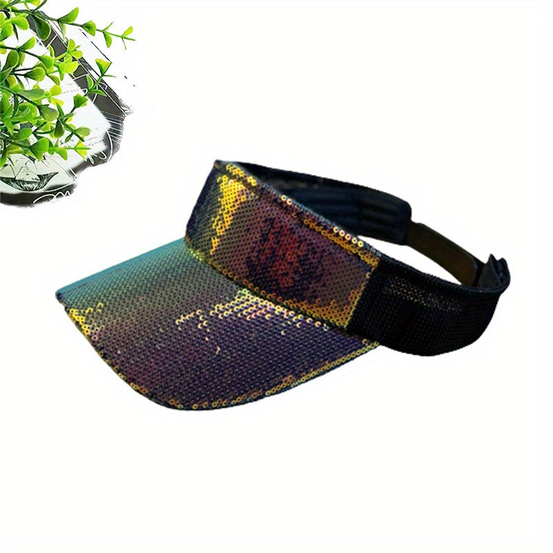 Sparkly Sequin Sun Visor Hat - Adjustable Solid Sunscreen Sports Hat