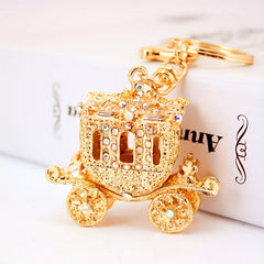 Rhinestone Pumpkin Keychain Golden Carriage Pendant