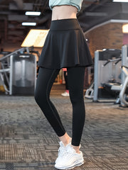 Women's 2 in 1 High Waist Yoga Running Leggings with Skirt