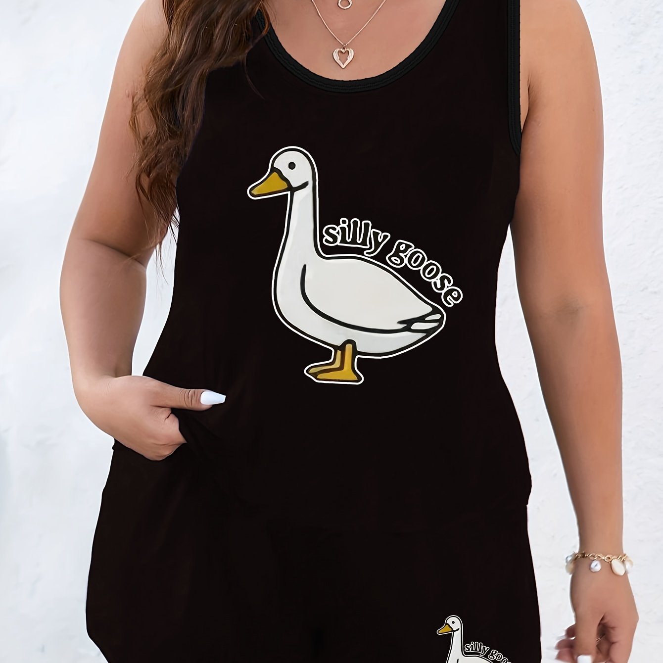 Goose Print Tank Top & Shorts Plus Lounge Set