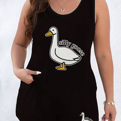 Goose Print Tank Top & Shorts Plus Lounge Set