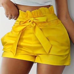 Solid Tie Waist Casual Shorts for Women