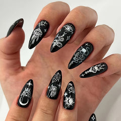 24 pcs Acrylic Full Cover Stick On Nails Moon Star Dream Catcher Evil Eye Snake