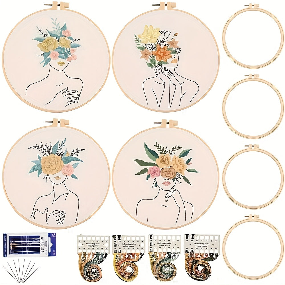 Floral Cross Stitch Kit for Beginners with Instructions