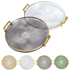 Modern Decorative Serving Tray With Handles, Transparent Plastic Round Circle