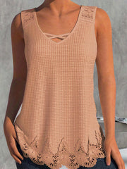 Lace Embroidery Trim V-Neck Tank Top Sleeveless