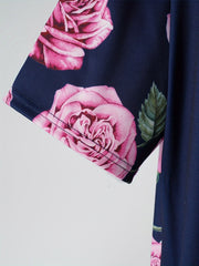 Women's Plus Colorblock Floral Print Short Sleeve Knee Length Dress