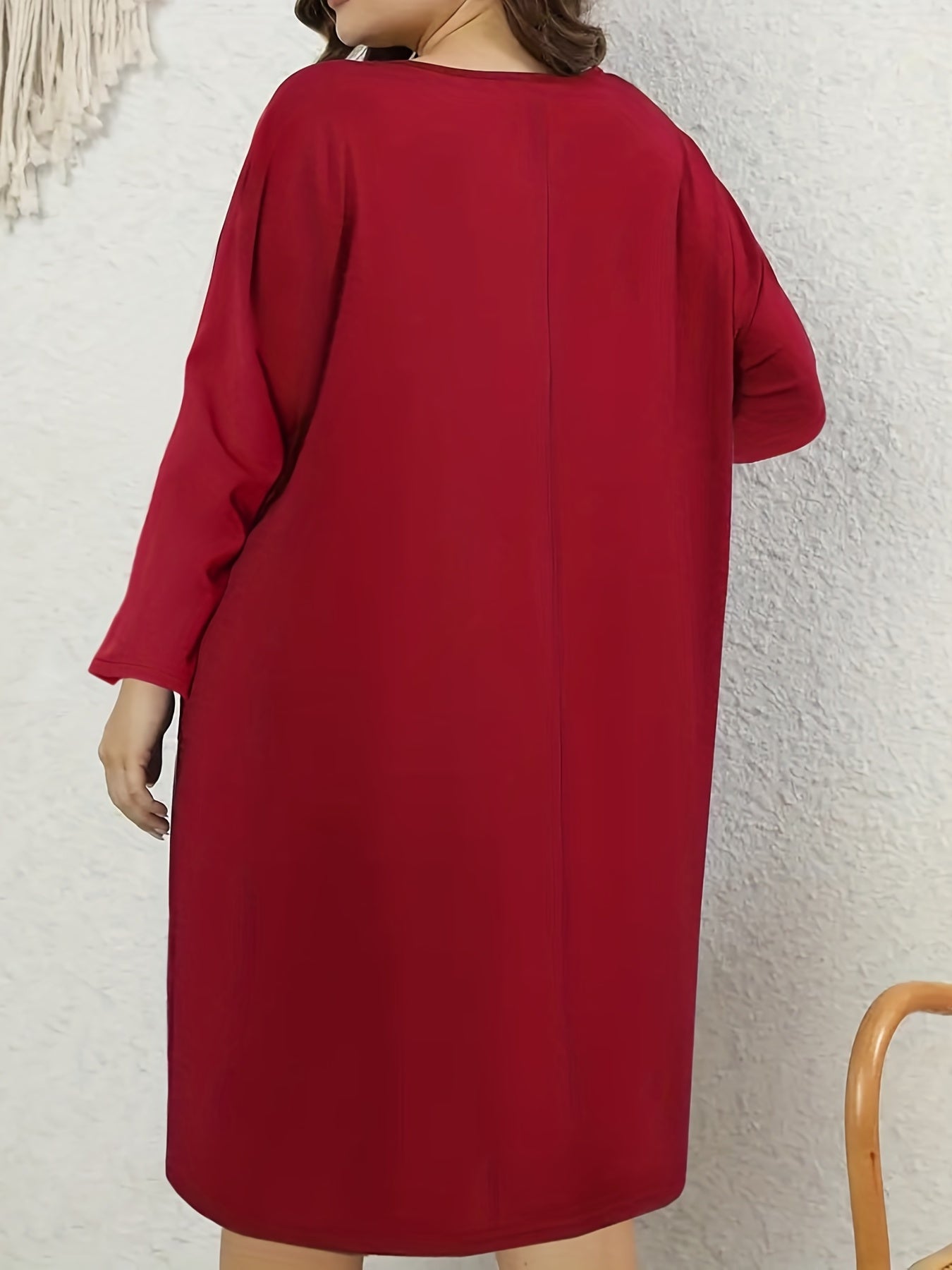 Solid Long Sleeve Round Neck Tee Dress
