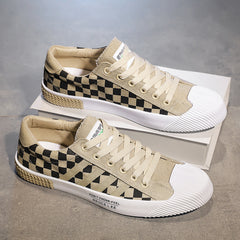Men's Checkered Lace-up Canvas Skate Shoes Breathable