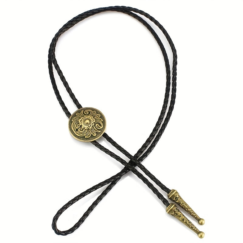 Bronze Metal Collar Rope Necklace Necktie Vintage Western Cowboy Shirt Accessori