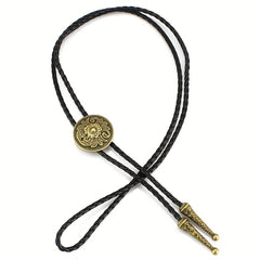 Bronze Metal Collar Rope Necklace Necktie Vintage Western Cowboy Shirt Accessori