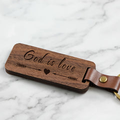Walnut Wooden Keychain with Leather Buckle Keyring