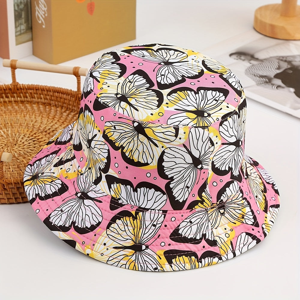 Children's Butterfly Print Sunshade Bucket Hat for Outdoor Travel