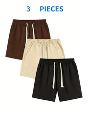 3 Pcs Men's Classic Comfy Elastic Waist Shorts for Summer