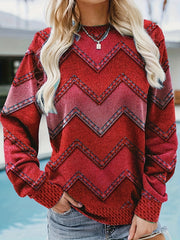 Denim Print Pullover Sweatshirt Long Sleeve Crew Neck Casual Fall Winter