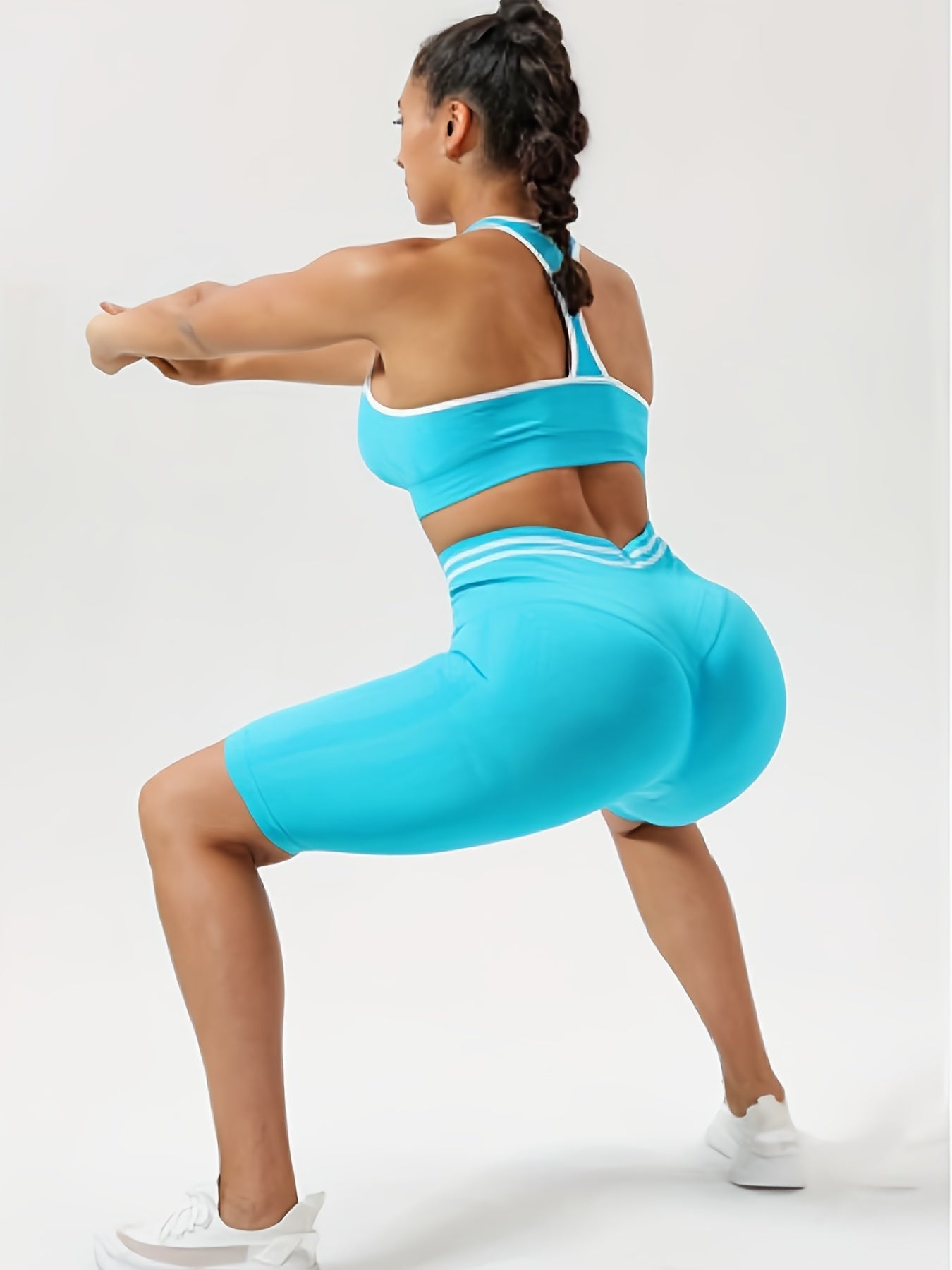 High Impact Seamless Yoga Suit for Women Sports Bra and Knee Length Shorts