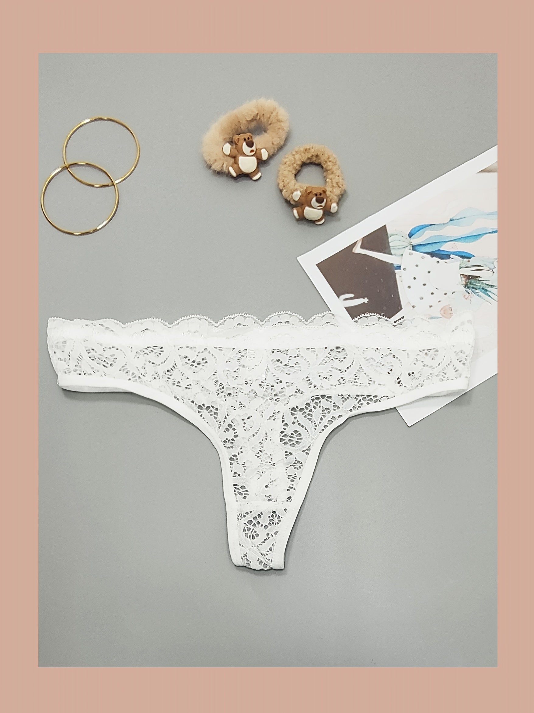 Sexy Lace Thongs with Scallop Trim, Set of 3