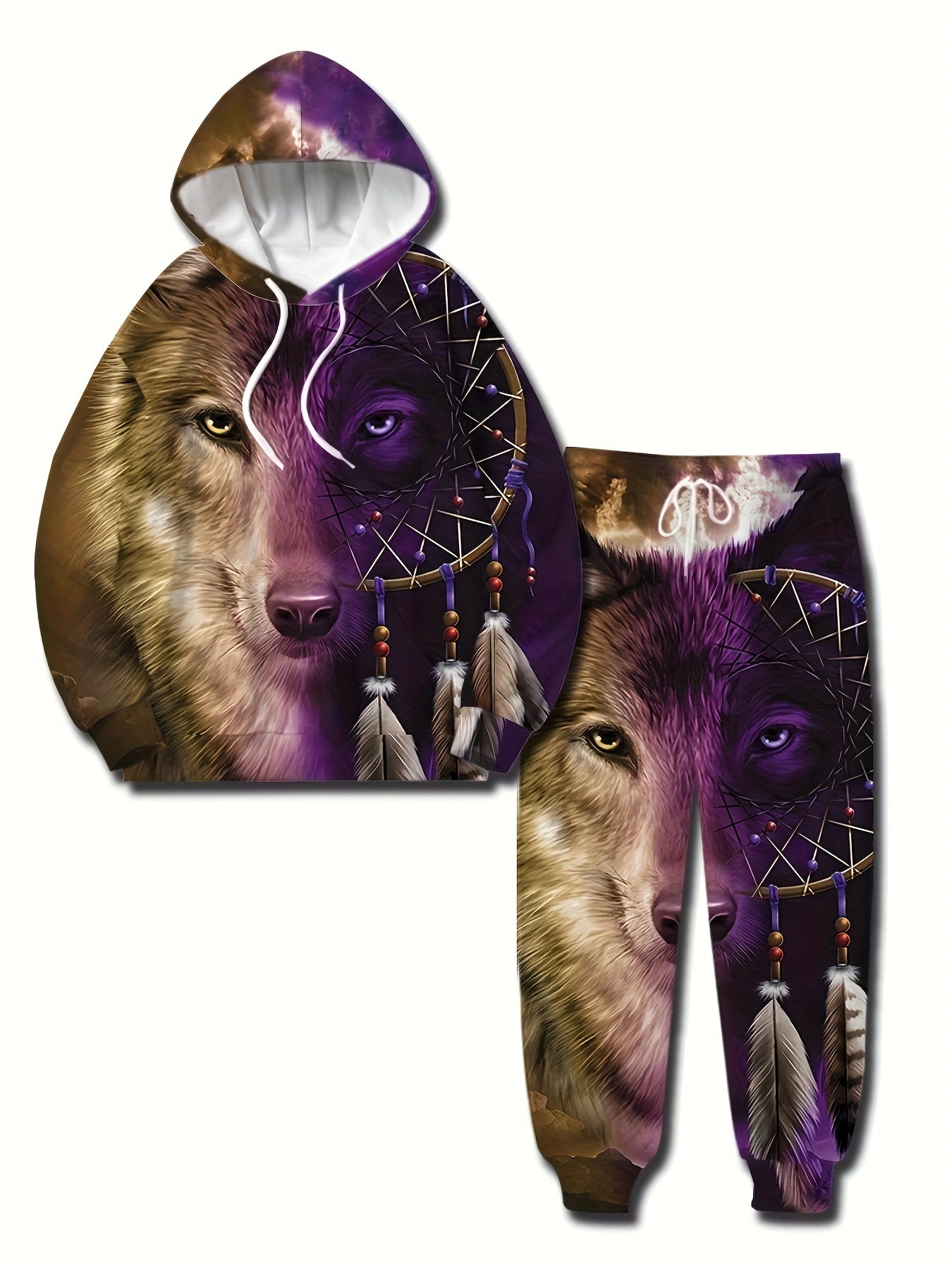 Wolf 3D Print Men's Hoodie & Sweatpants Set for Autumn Winter