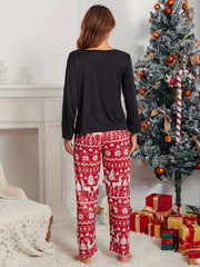 Christmas Elk Print Pajama Set Long Sleeve Top & Pants Women's Sleepwear