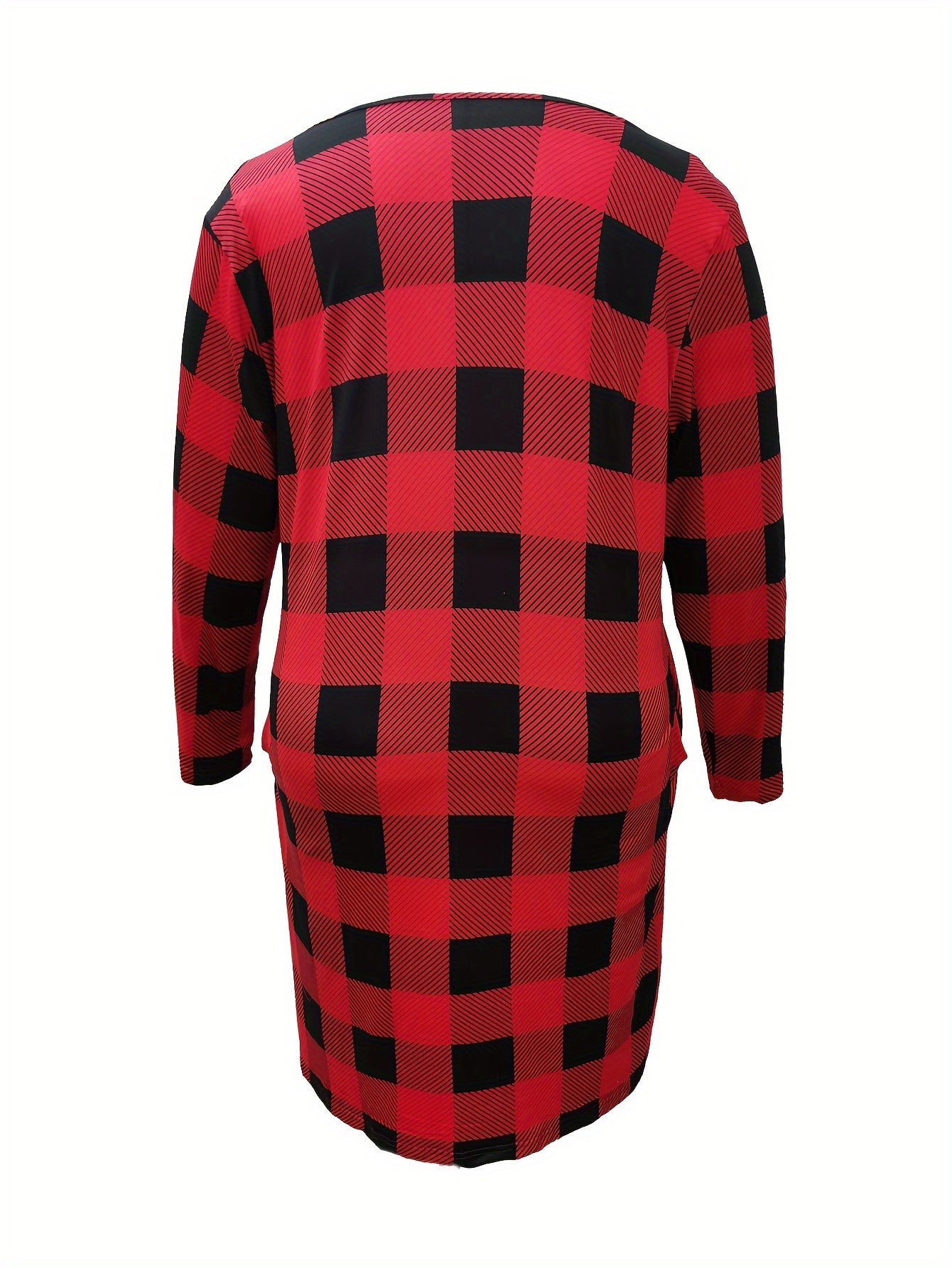 Women's Plus Gingham Print Long Sleeve Dress w/ Pockets