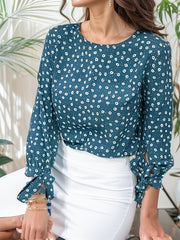 Ditsy Print Lantern Sleeve Plus Size Blouse