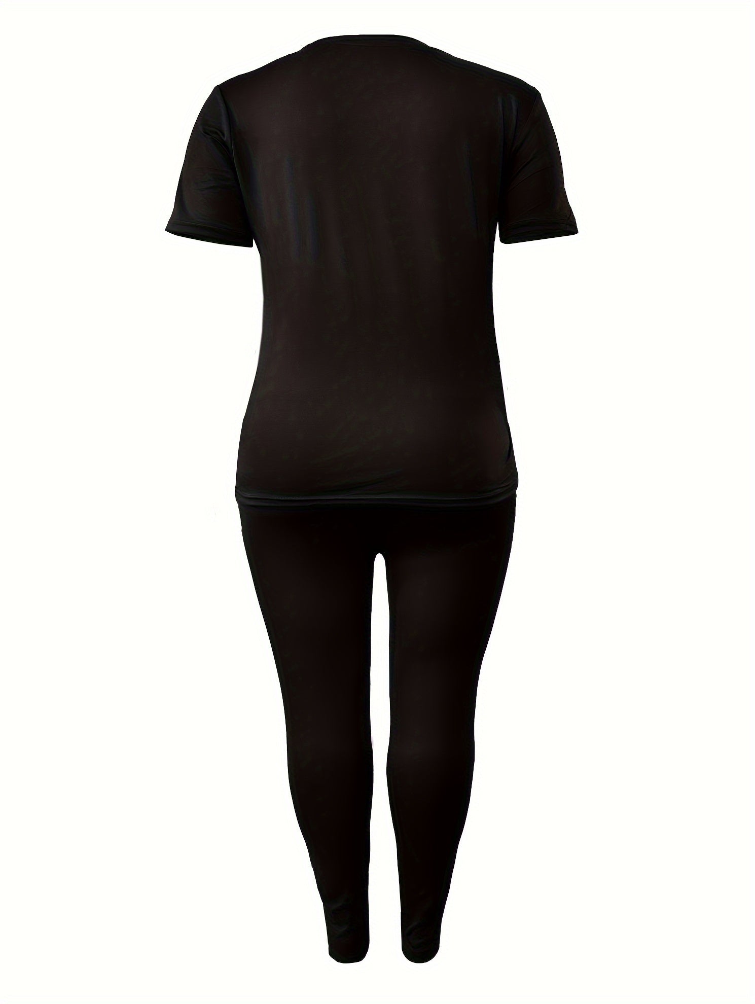 Women's Plus Bear & Letter Print Top & Leggings Outfits 2 Piece Set