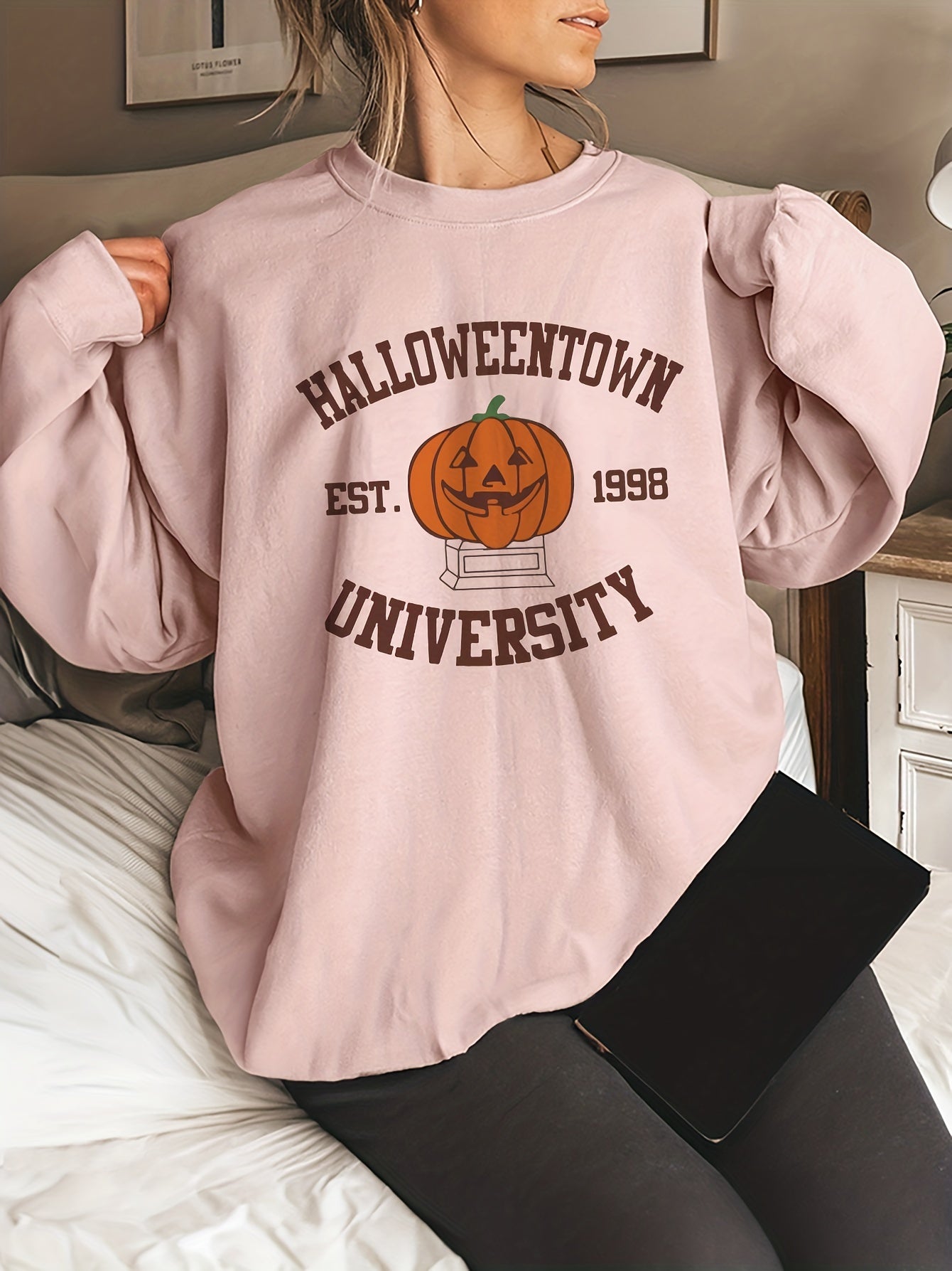 Halloween Print Sweatshirt Long Sleeve Crew Neck Sweatshirt