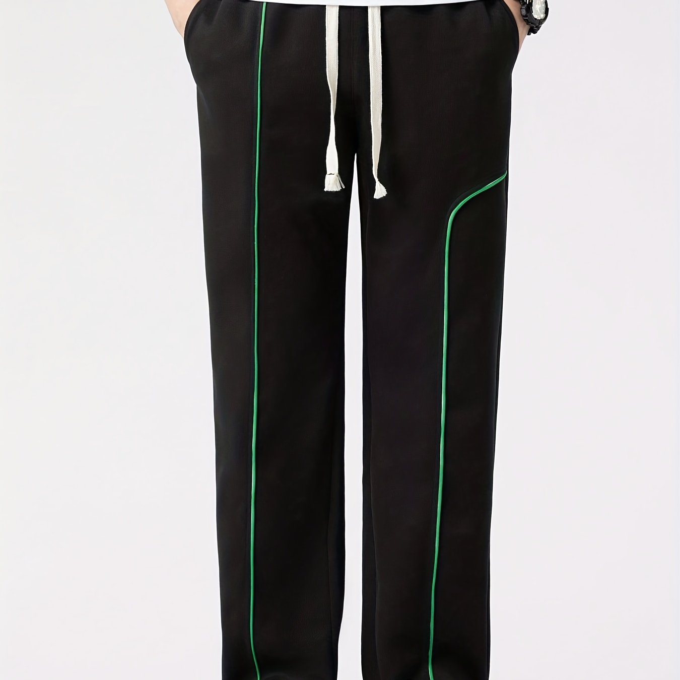 Contrast Stitching Joggers Men's Casual Loose Fit Stretch Waist Drawstring Pants