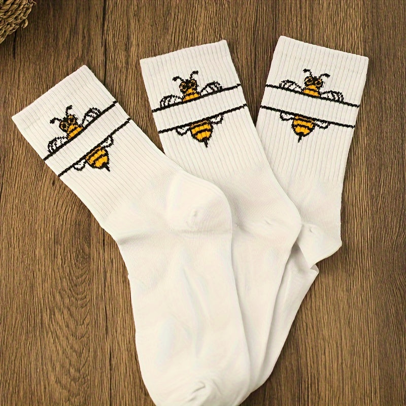 Cartoon Bee Print Socks Women's Mid Tube Stockings